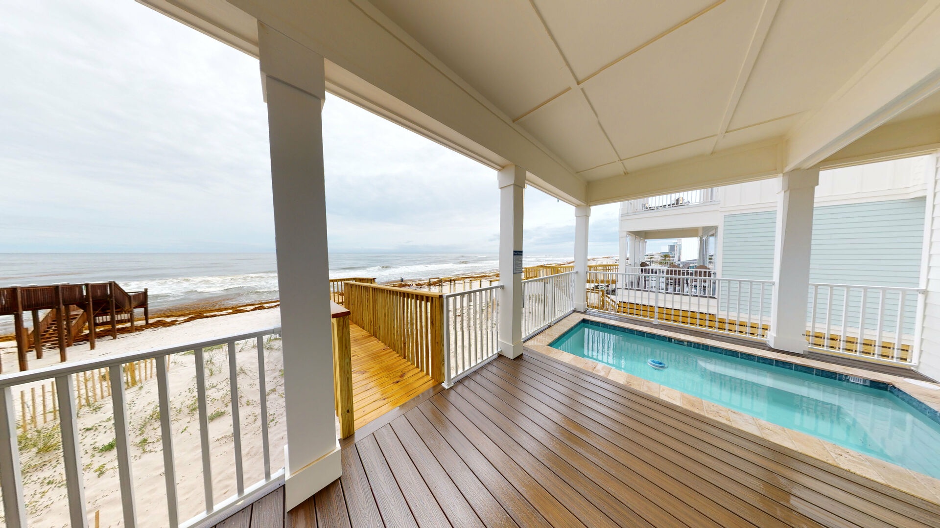 The private beachfront pool can be heated during the cooler months