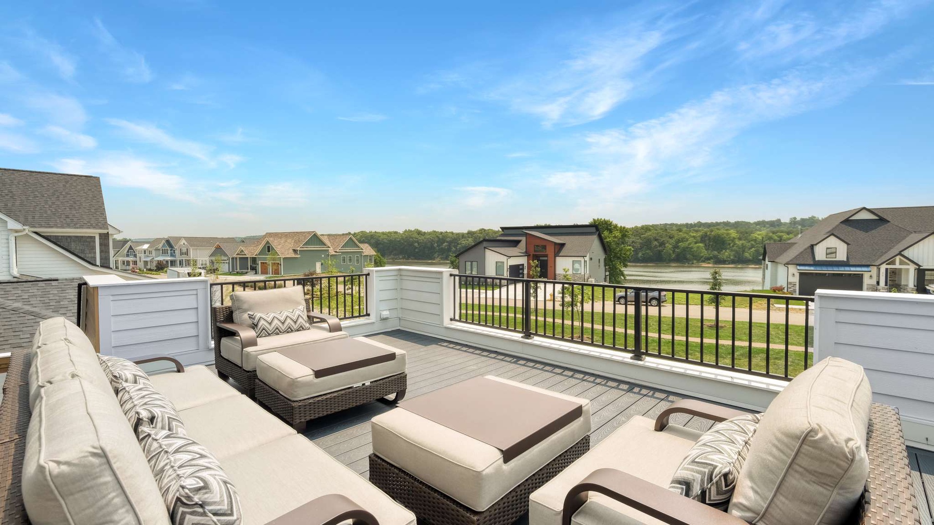Soak up sunshine on your private rooftop terrace with plush seating and sweeping neighborhood views.