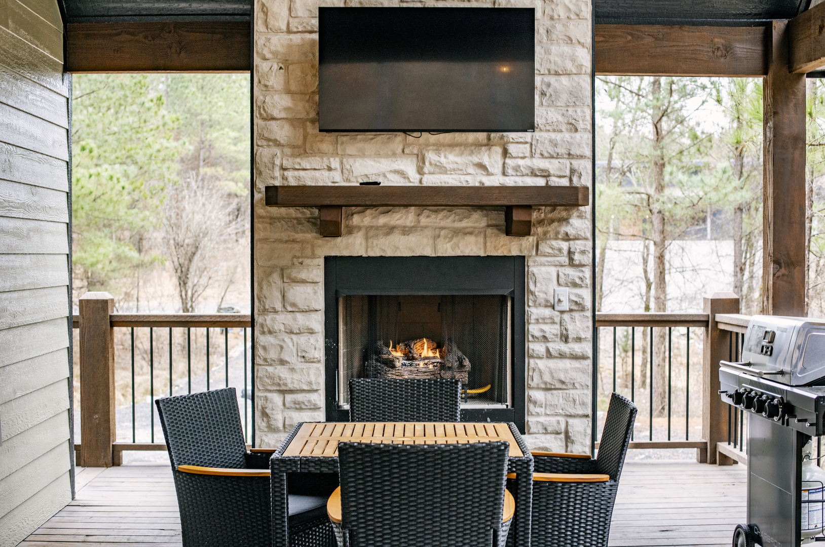 Gather around your private outdoor fireplace for evening conversations while dinner sizzles on the grill nearby.