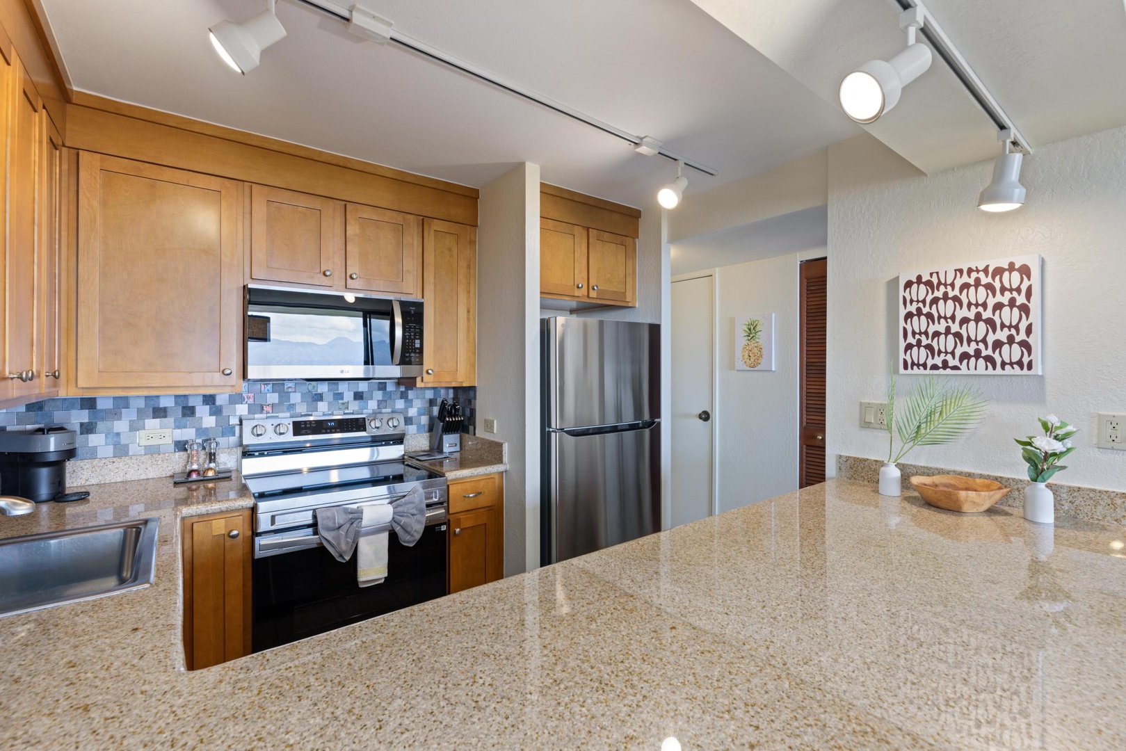 Stove, microwave, full size refrigerator