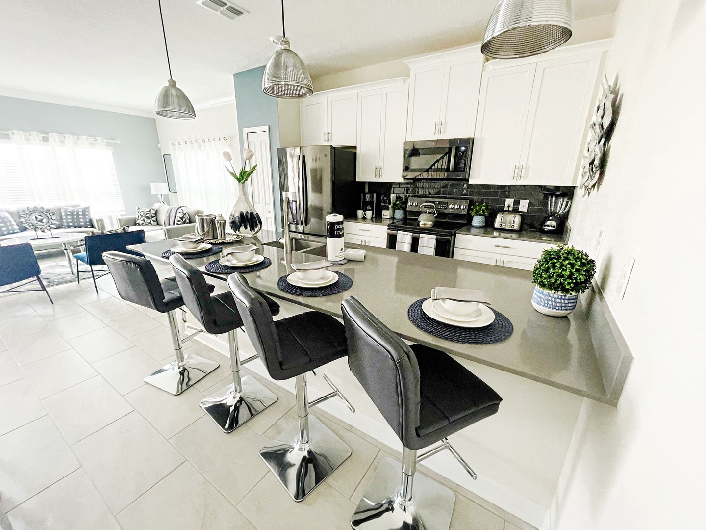 Barstools + Kitchen Area