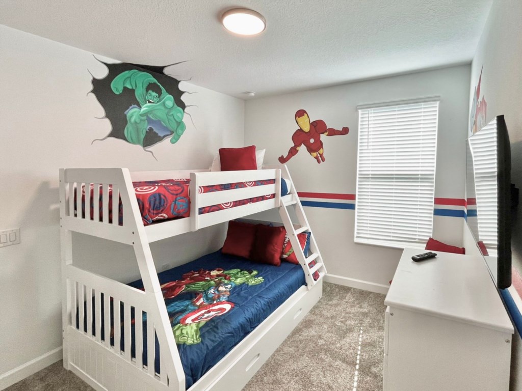 avengers themed room with bunk bed and trundle