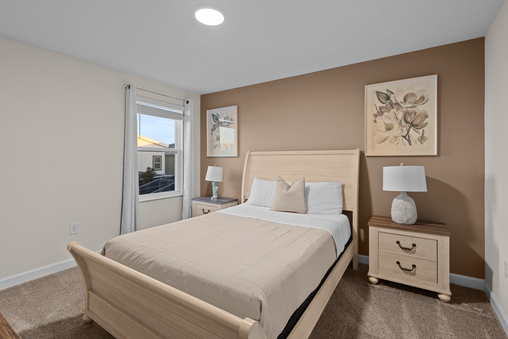 Sink into your peaceful sanctuary with warm earth tones, crisp linens, and gentle natural light creating the perfect retreat.