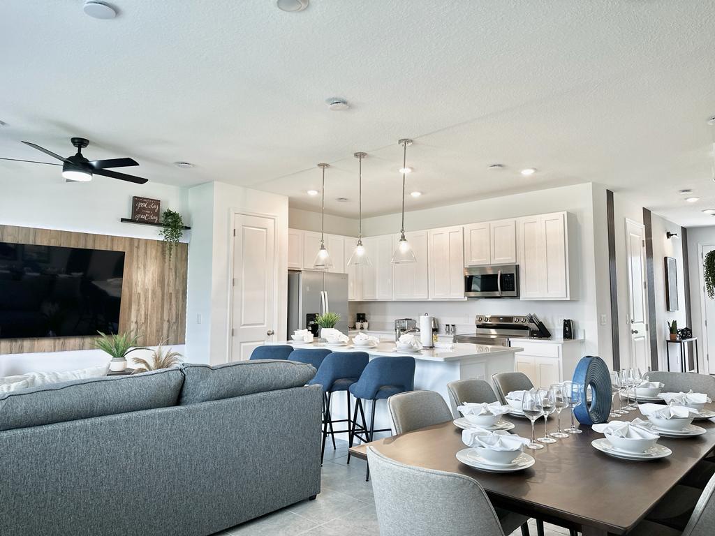 living room kitchen dining area