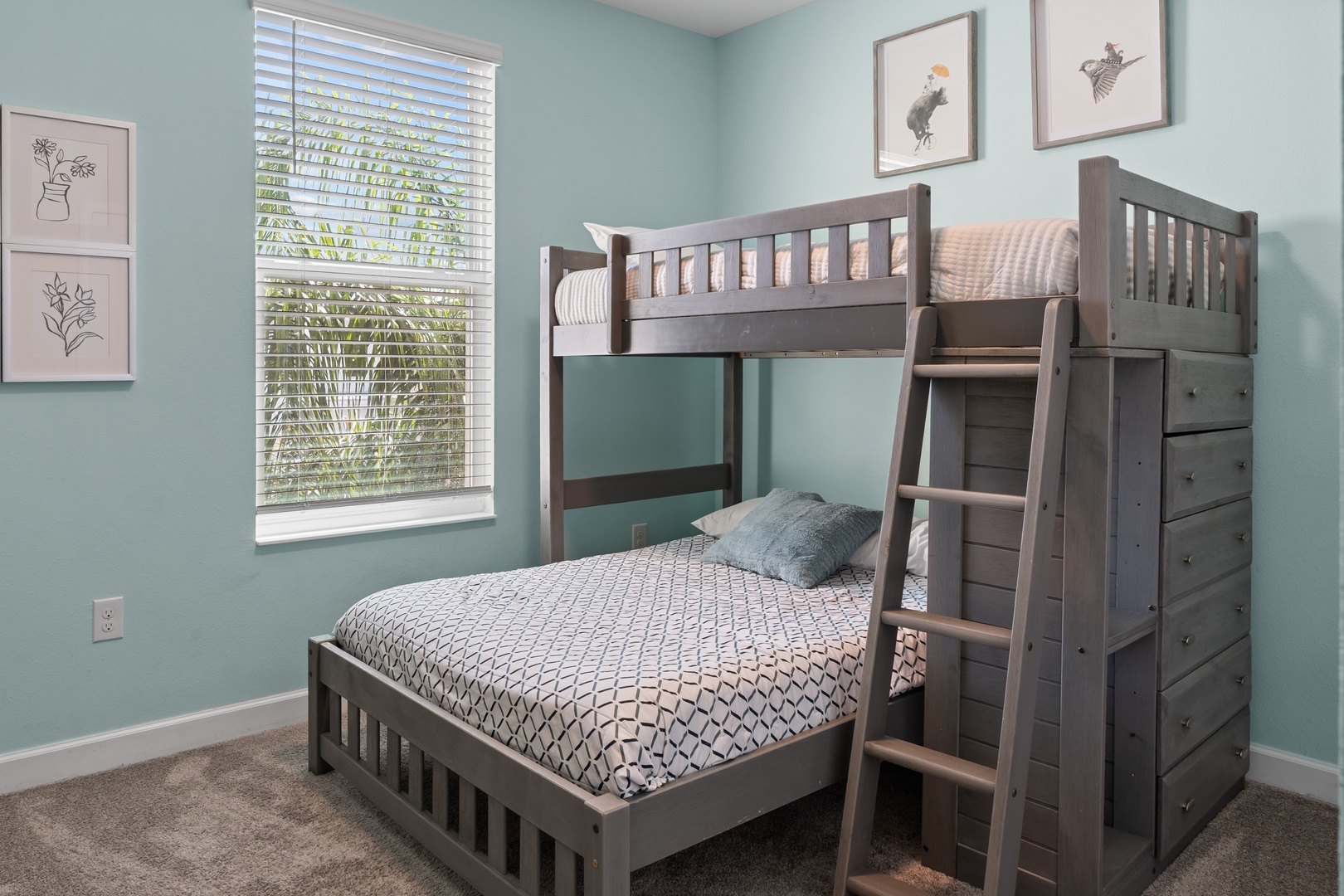 Your kids will love this charming bedroom with sturdy bunk beds and built-in storage for all their treasures.