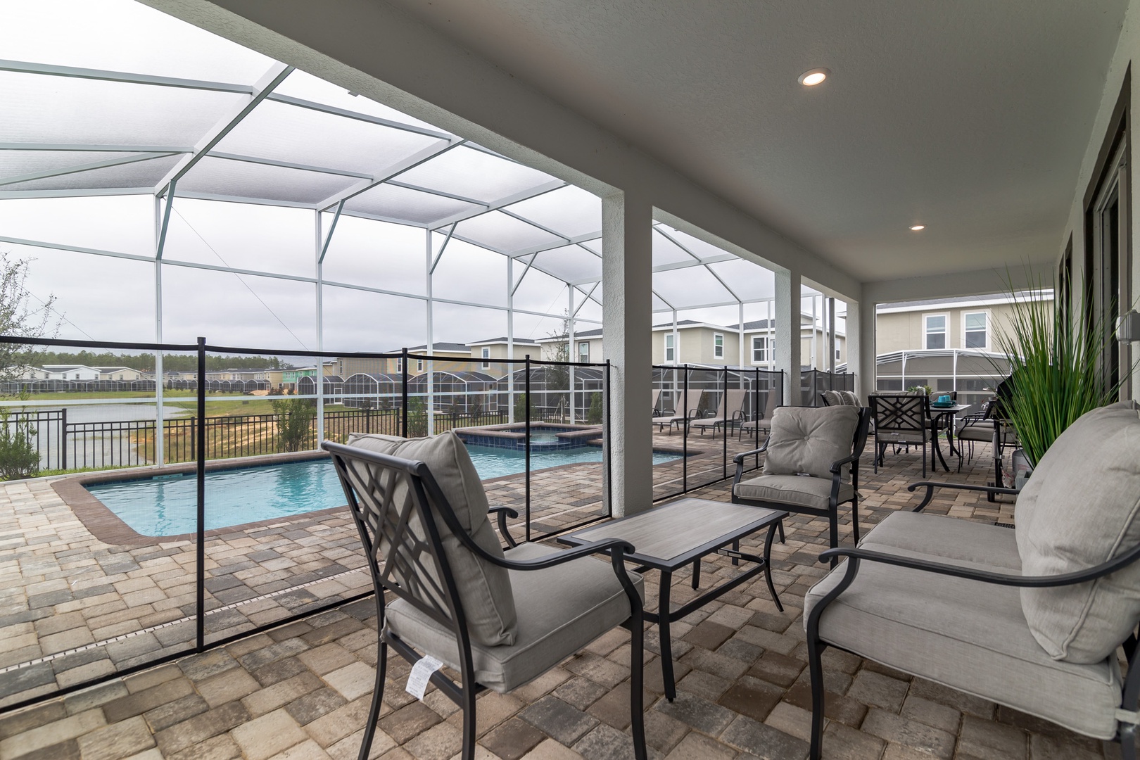 Private pool area, launge chairs and patio furniture