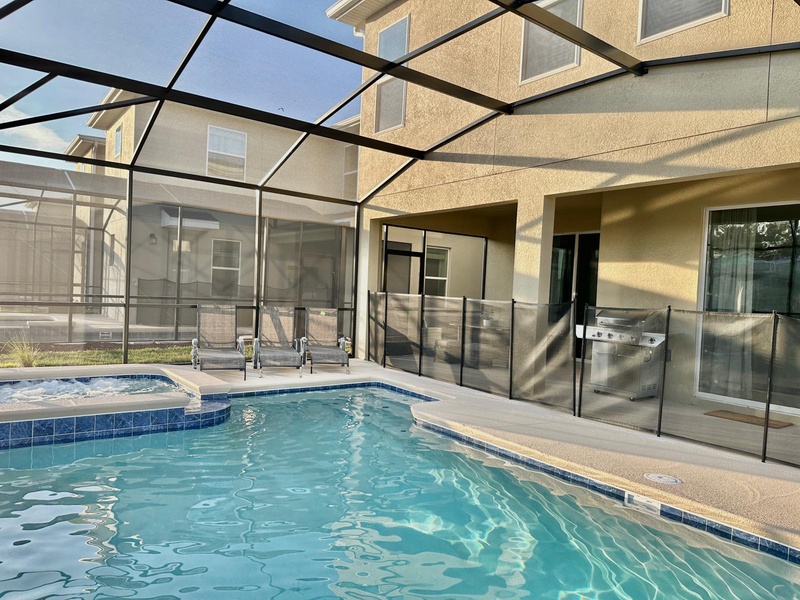 Your private screened pool area offers refreshing swims and relaxing spa moments, all within your own enclosed oasis.