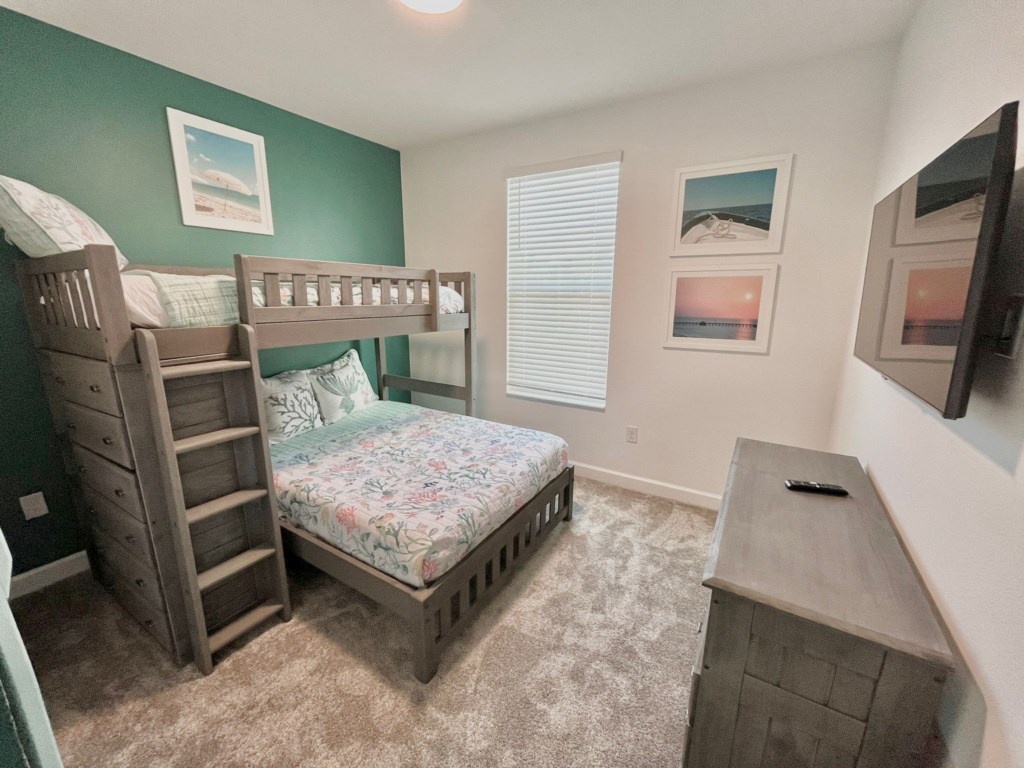 bedroom with bunkbed full size bottom twin top