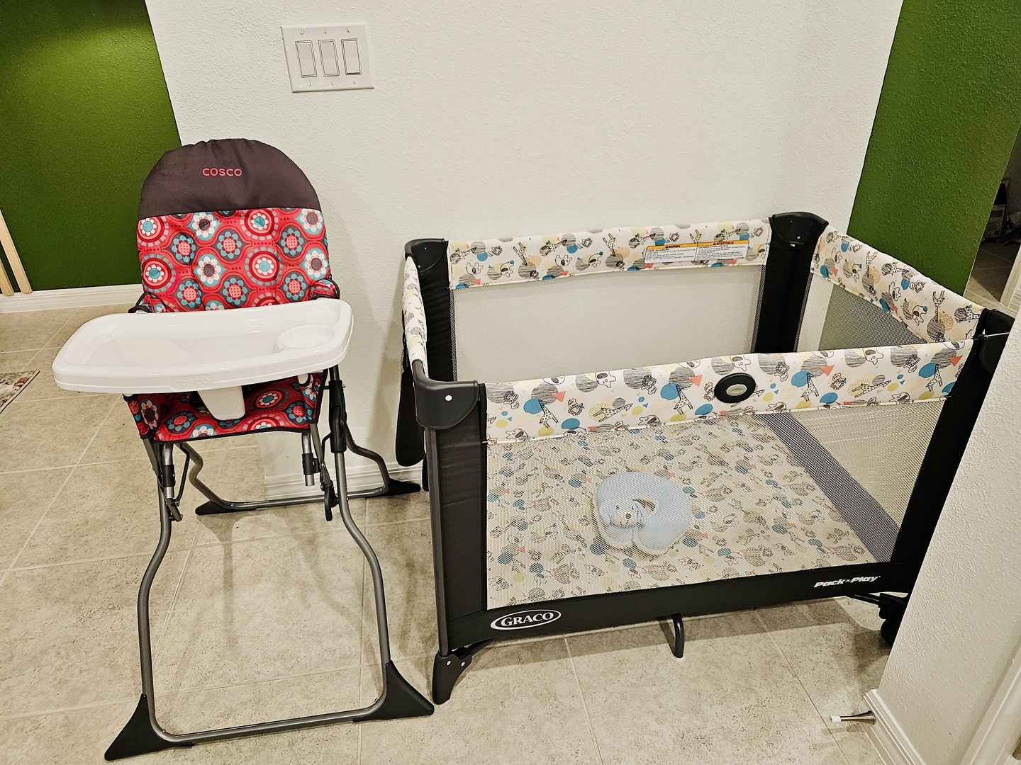 high chair and playpen