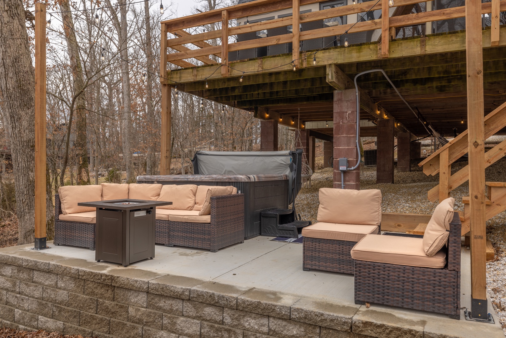 Below the deck the hot tub and hangout area is a special space for unwinding and connecting year round!