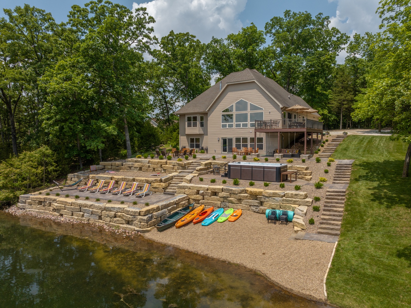 Live lake life to the fullest! Lounge in the sun on the private beach, fish off of the dock, or explore the water in one of our many water toys