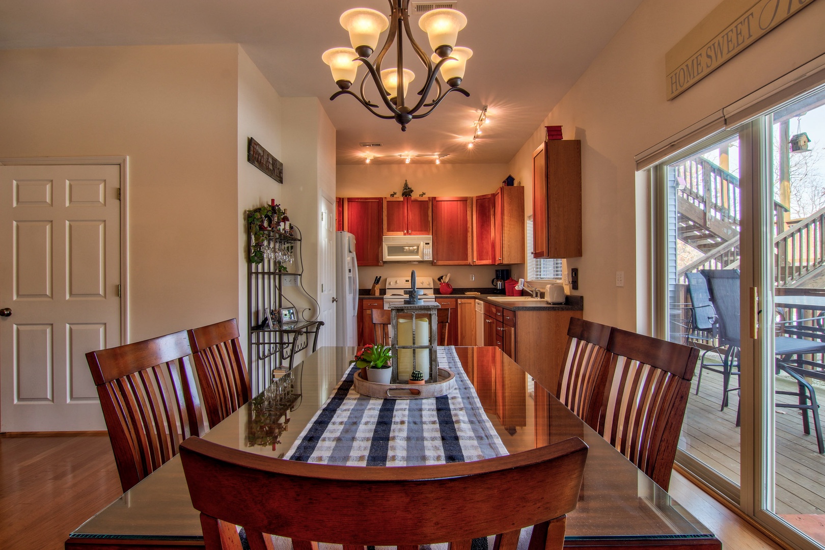 View of the kitchen from the dining room table