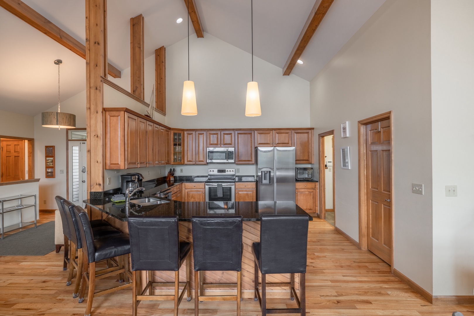 The expansive breakfast bar provides additional dining space for large groups or families