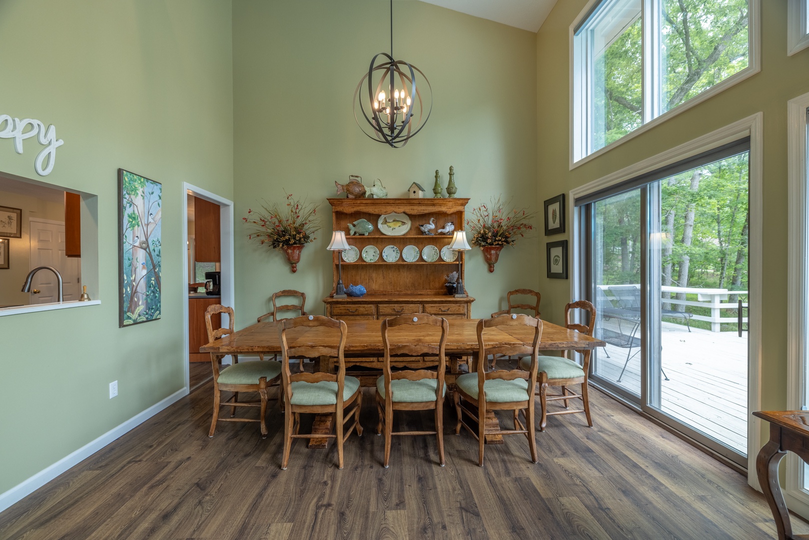 Enjoy family style meals at the dining table overlooking the water