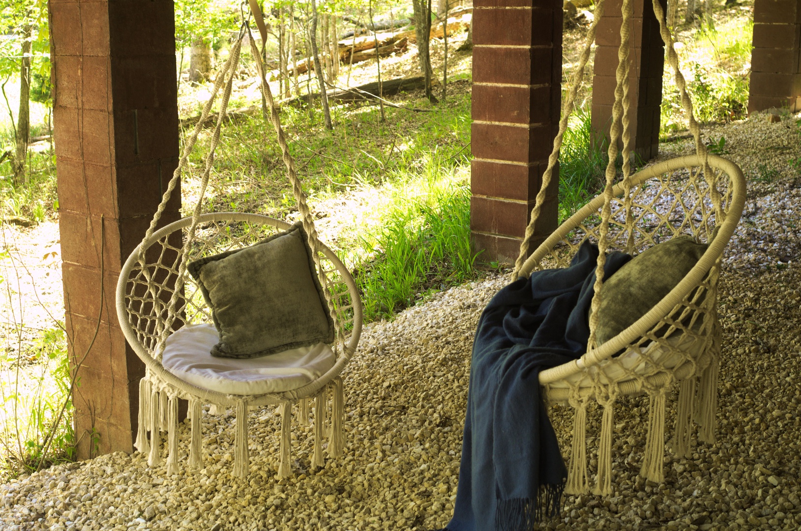 Hanging chairs are a great way to enjoy the space.