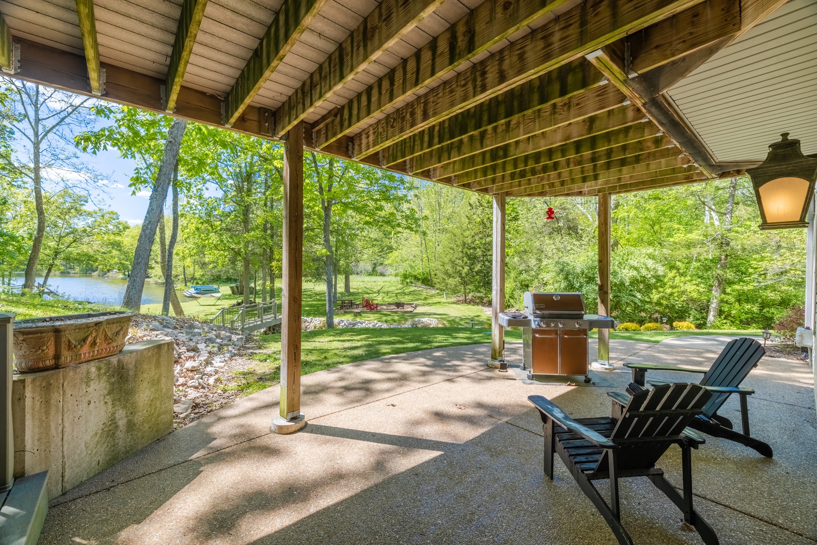 The covered lower patio is perfect for grilling and enjoying the outdoors in any weather