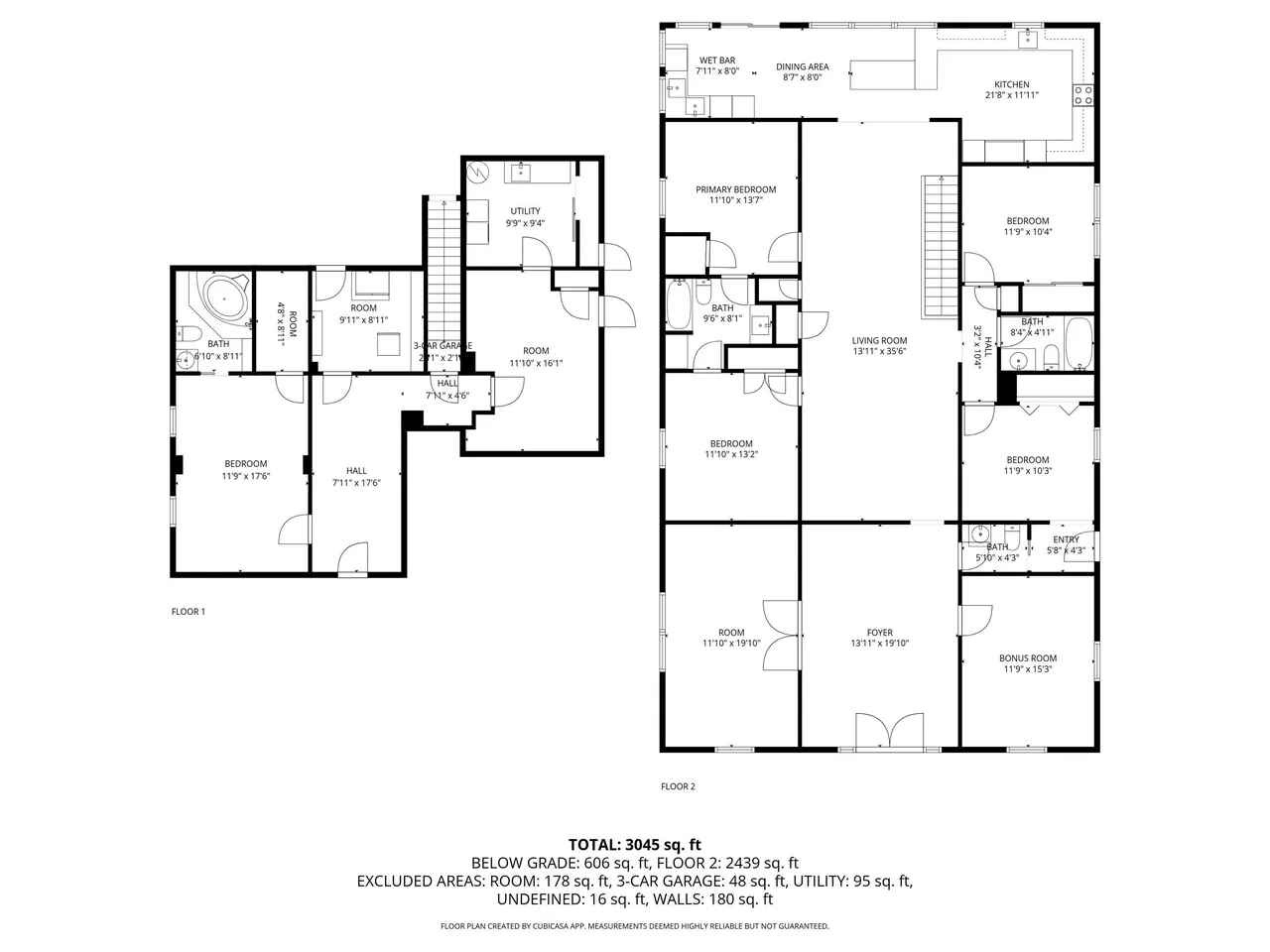 Detailed floor plan showcasing spacious multi-level layout with 3,045 square feet of thoughtfully designed living space.