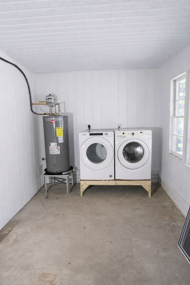 Your dedicated laundry room features a full-size washer and dryer, making it easy to keep your clothes fresh during your stay.