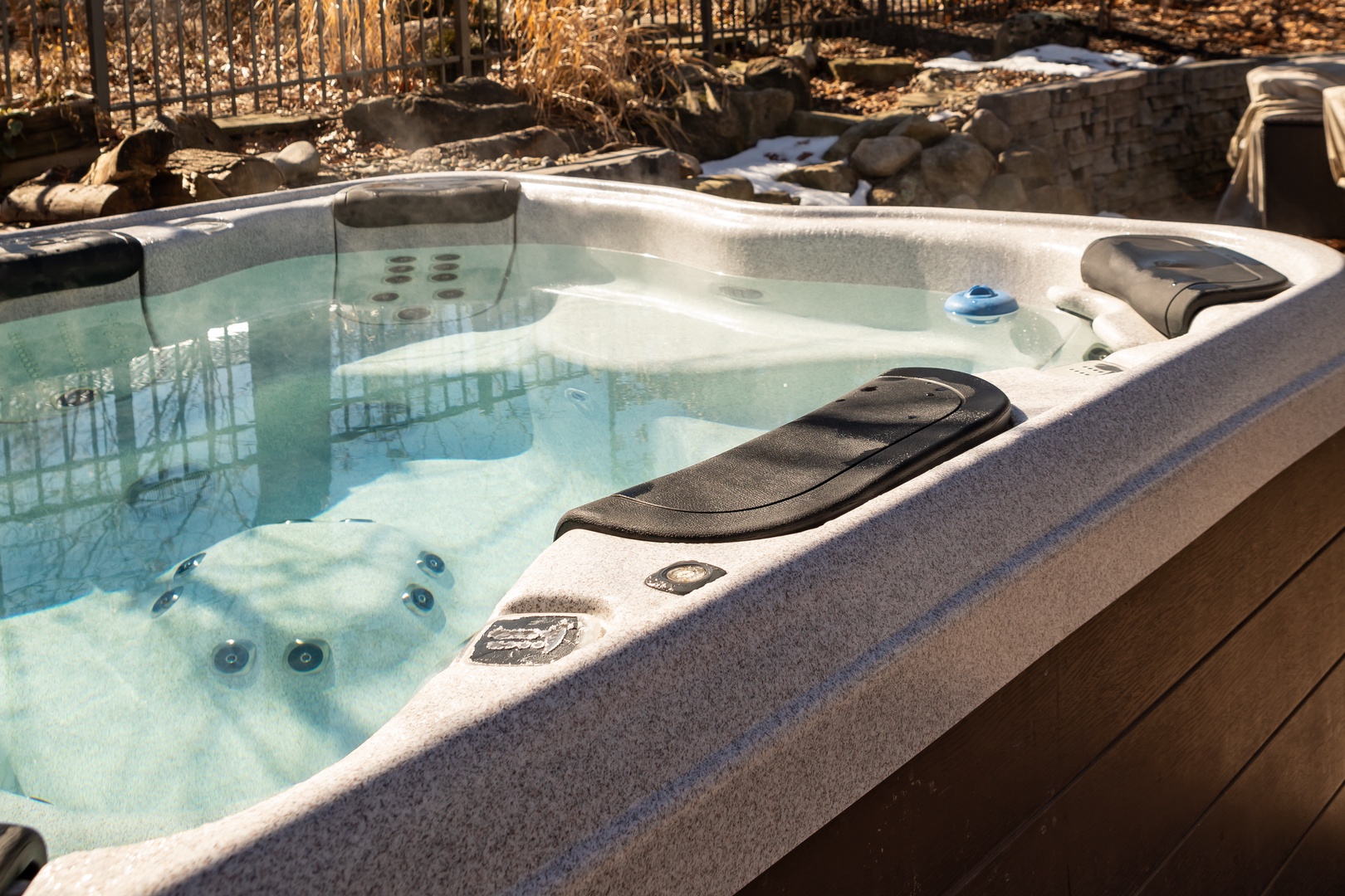 Spend evenings stargazing and relaxing in the oversized hot tub.