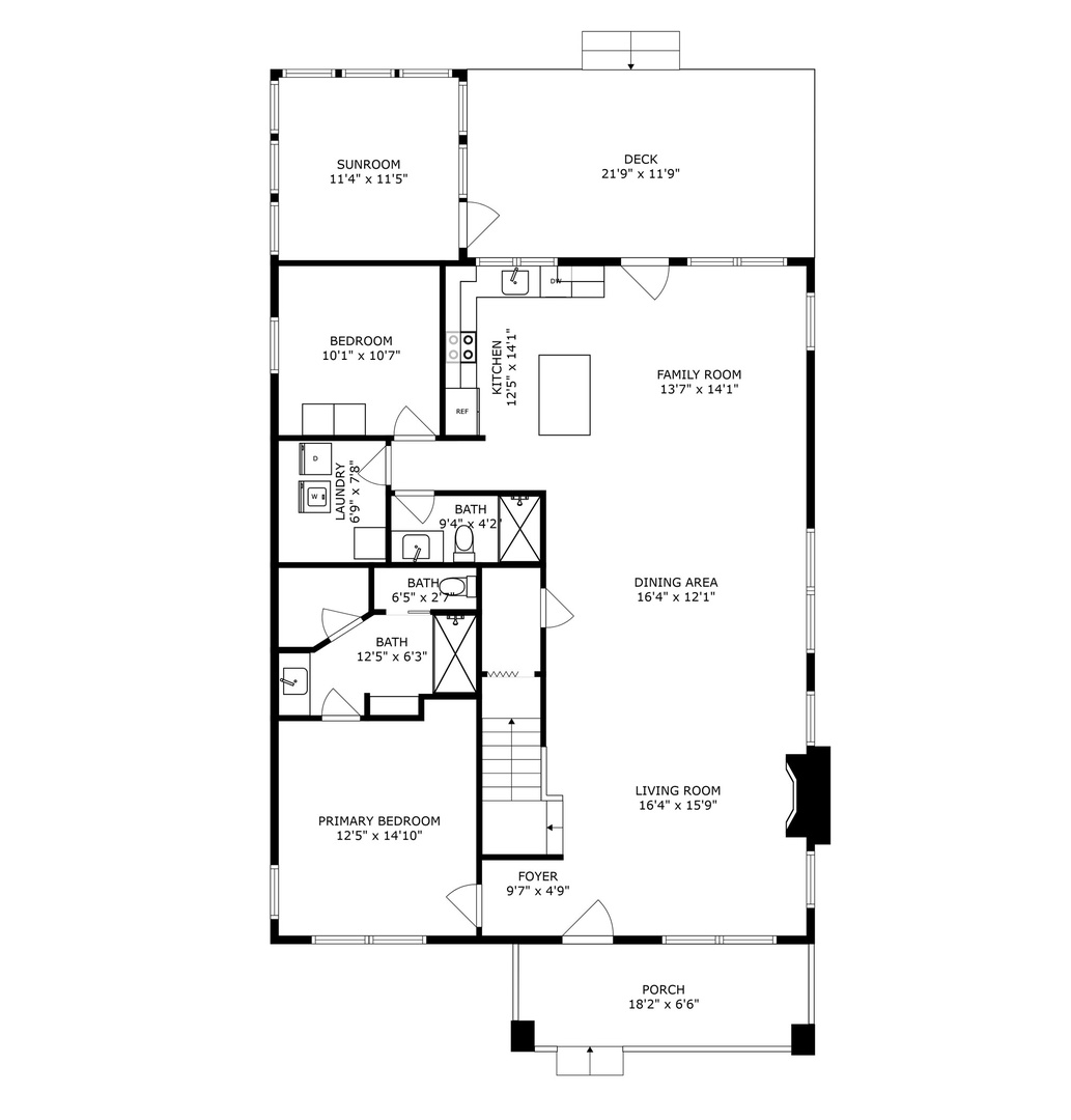 Greystone Cottage's 1st level floor plan.