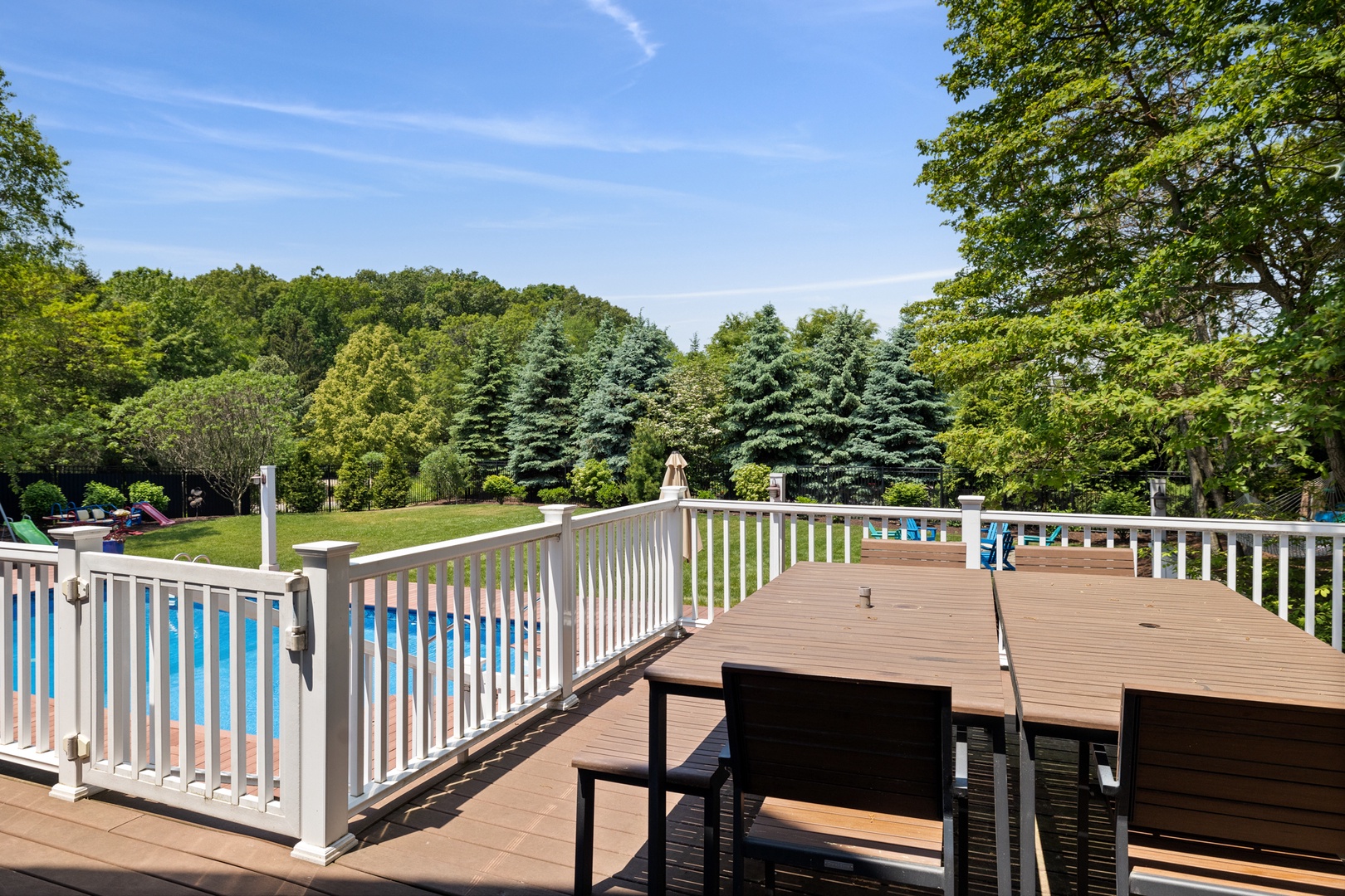 Enjoy the beautiful Michigan weather while dining al fresco on the deck.
