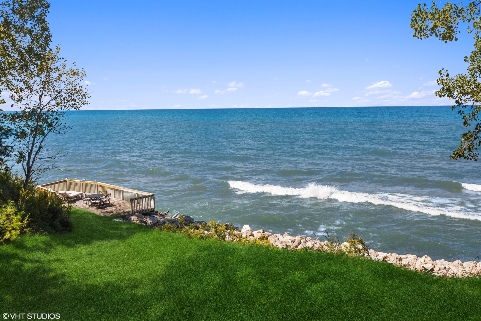 Our private deck on Lake Michigan, perfect for relaxing at sunset.