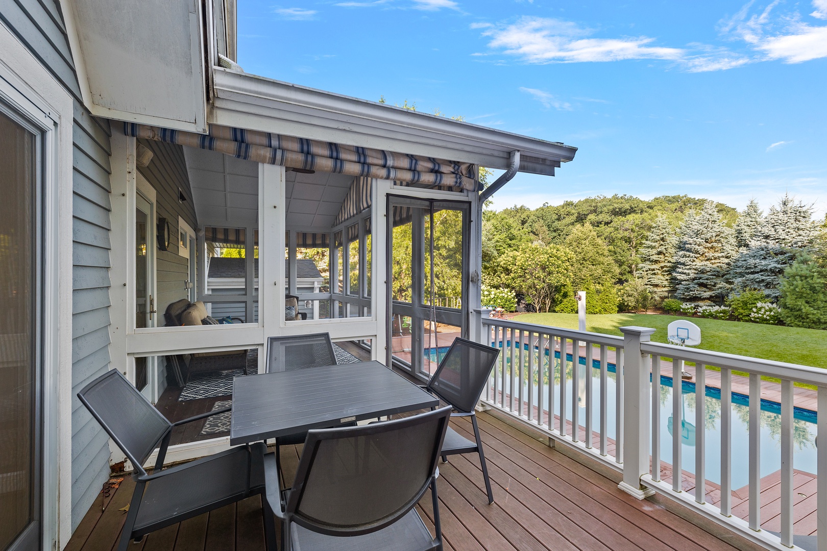 Take in views of the sparkling pool from the elevated deck.