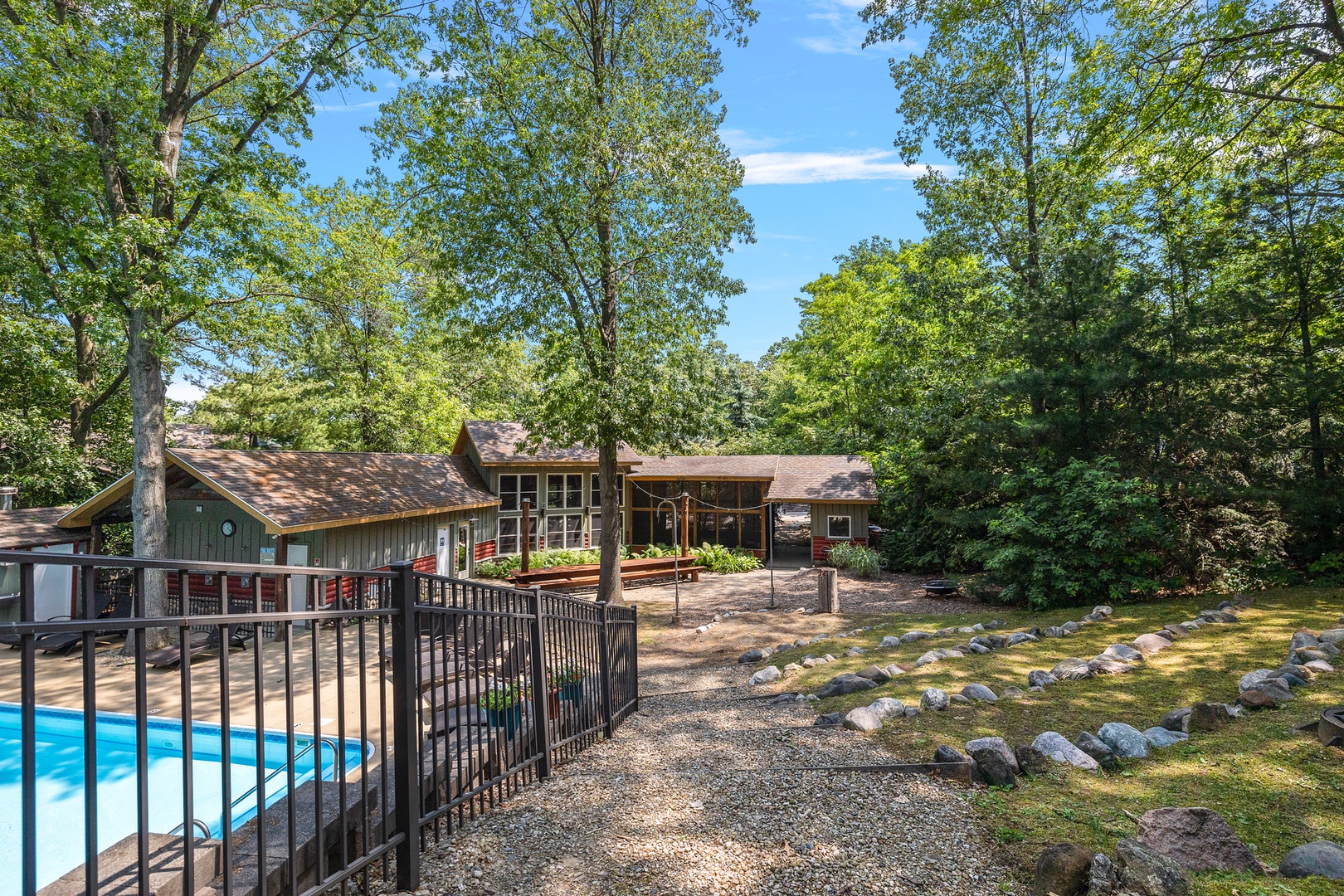 Camp Buffalo's community pool, amphitheatre and club house.