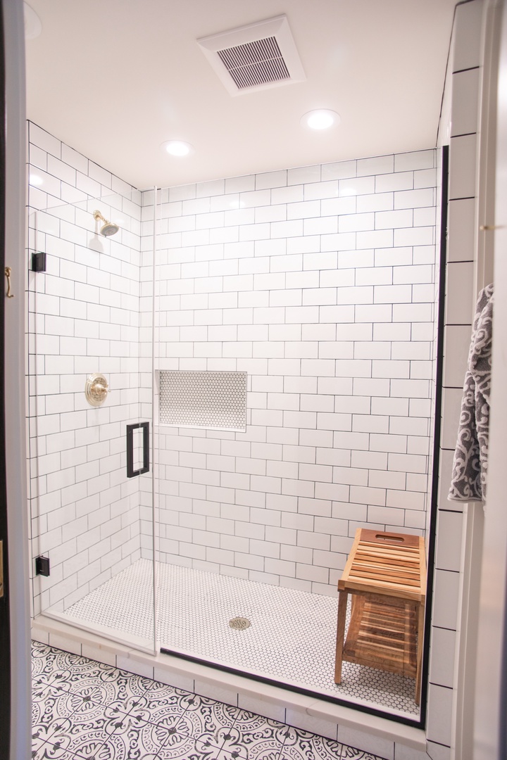 Full-size walk-in showers are an amenity must for adult guests.