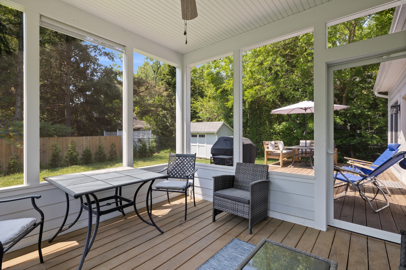 Our screened porch is a pure delight on summer afternoons.