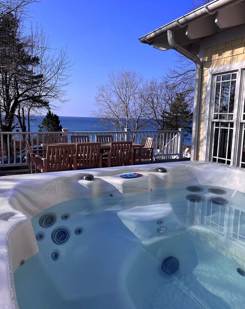Our hot tub is ready to soothe away sore muscles year round.