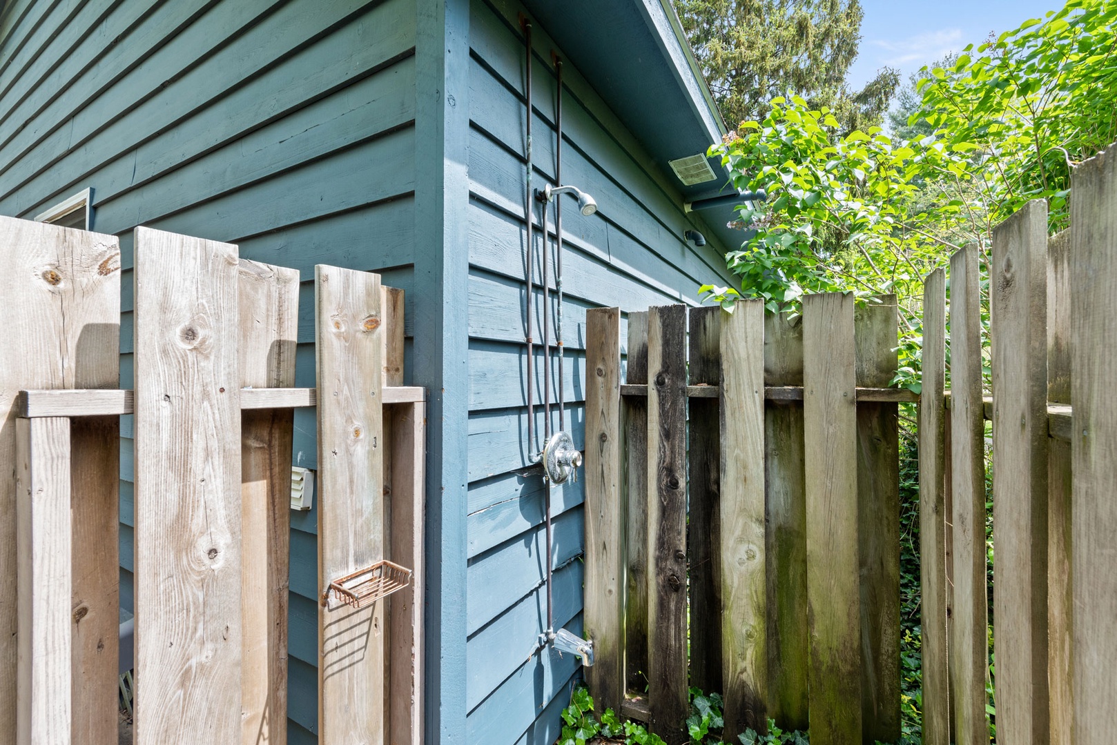 An outdoor shower is the perfect amenity for after the beach!