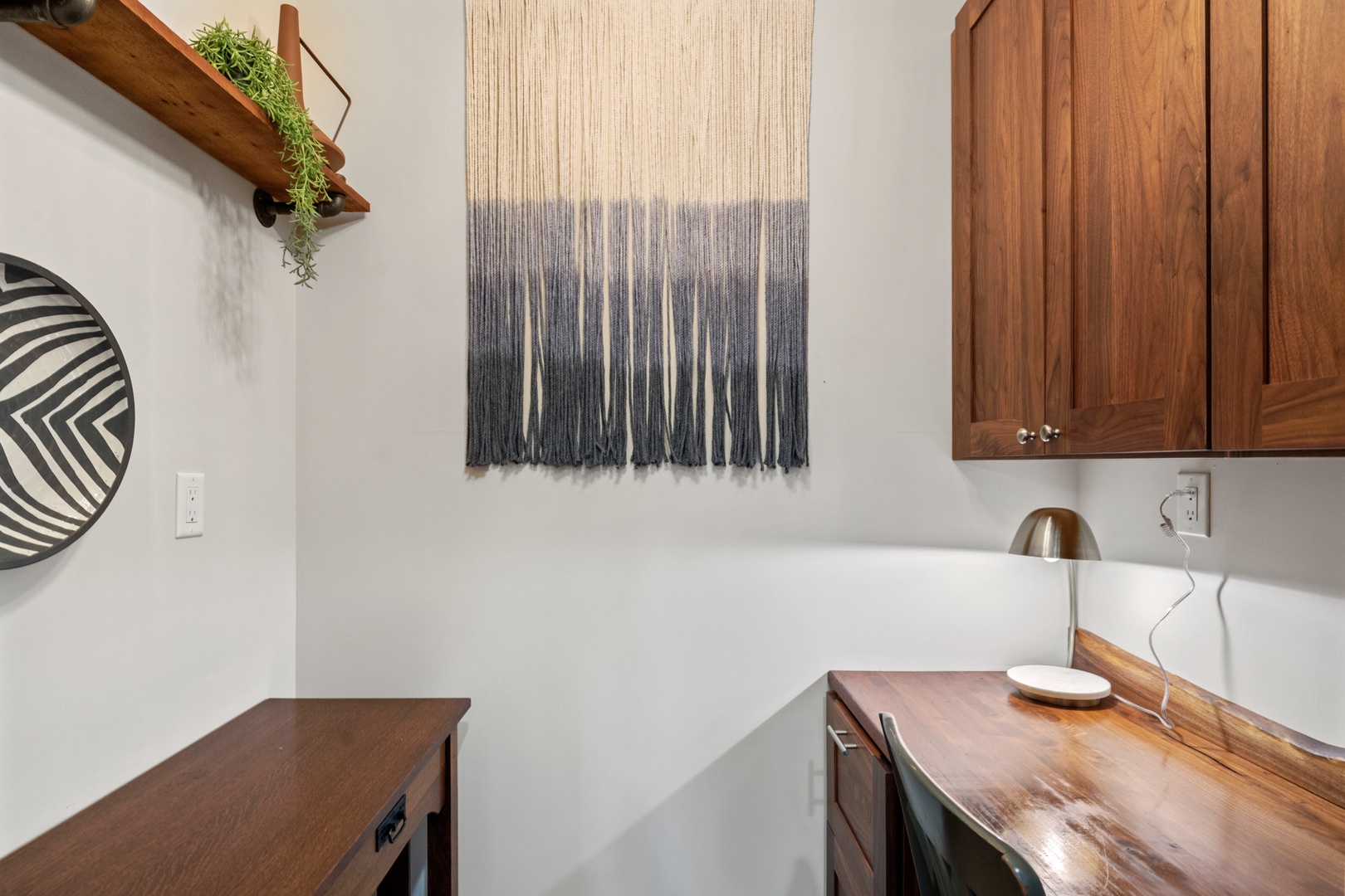 A dedicated workspace provides a quiet spot to work or study.