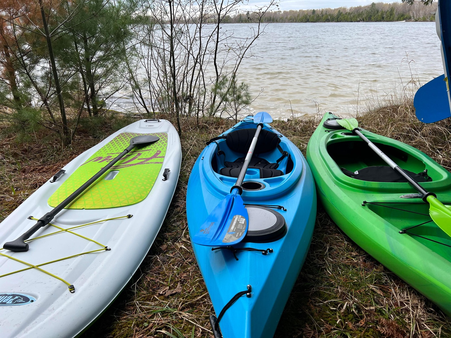 We provide a paddleboard and kayaks for guest use on Nowland Lake!