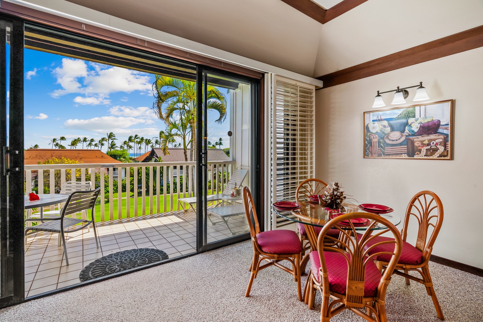Cozy dining spot overlooking tropical gardens
