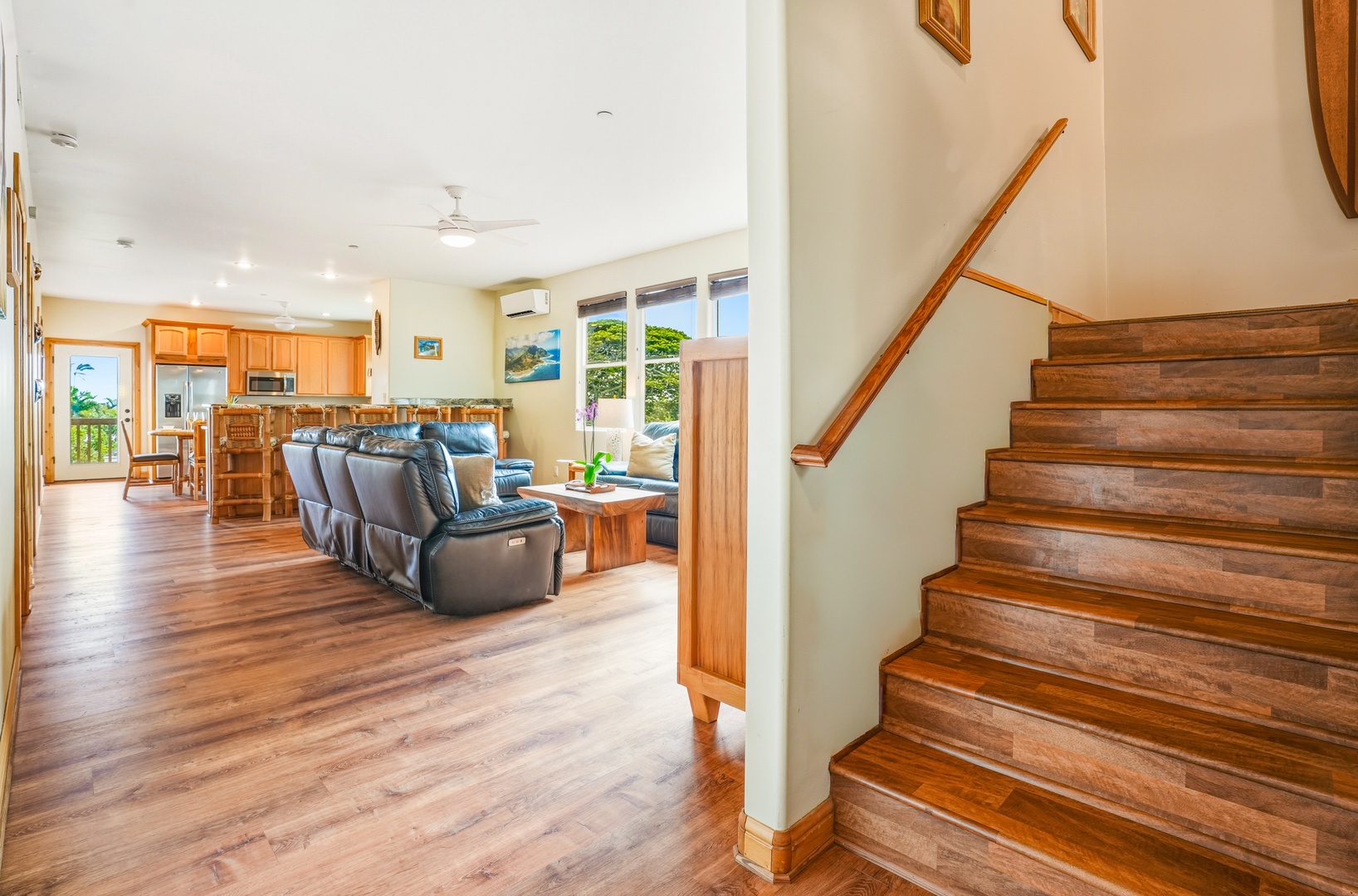 Warm wood tones welcoming you upstairs