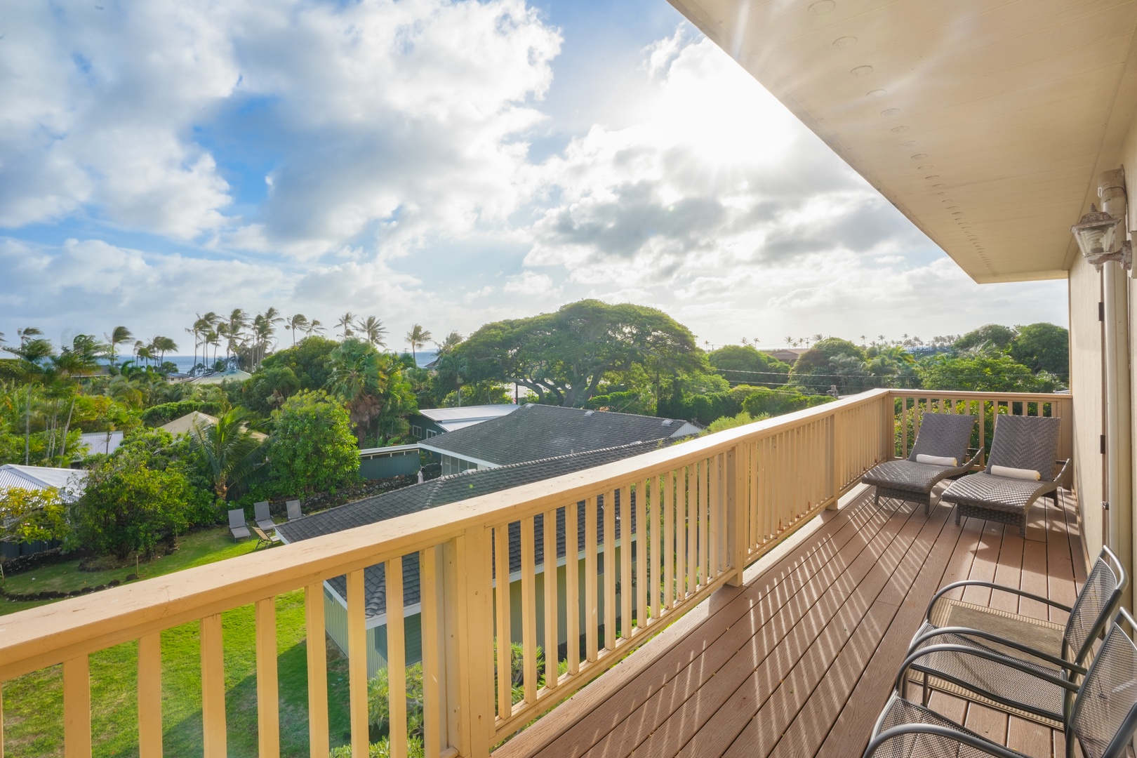 Upstairs Balany off of upstairs hallway has ocean views, and great views of Poipu