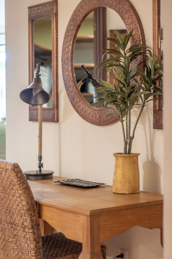 Warm tones and handcrafted details create a welcoming corner where you can unwind and admire the artful touches throughout your space.