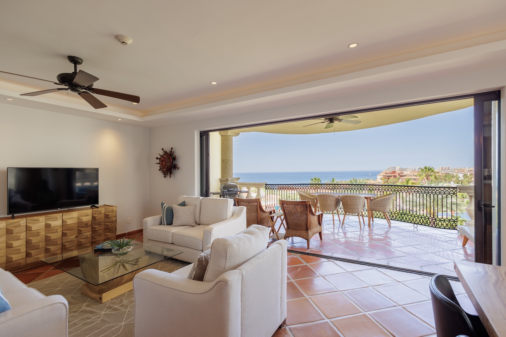 Your living room opens to a stunning terrace where sea breezes and ocean views create the perfect backdrop for morning coffee or evening cocktails with BBQ delights.