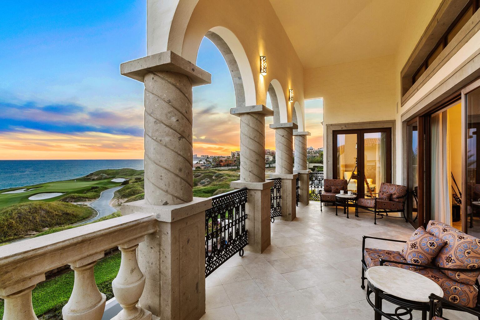 The property sits on a coastal golf course, with views spanning across greens, fairways, and the ocean beyond. Its location offers easy access to both the shoreline and manicured resort grounds.