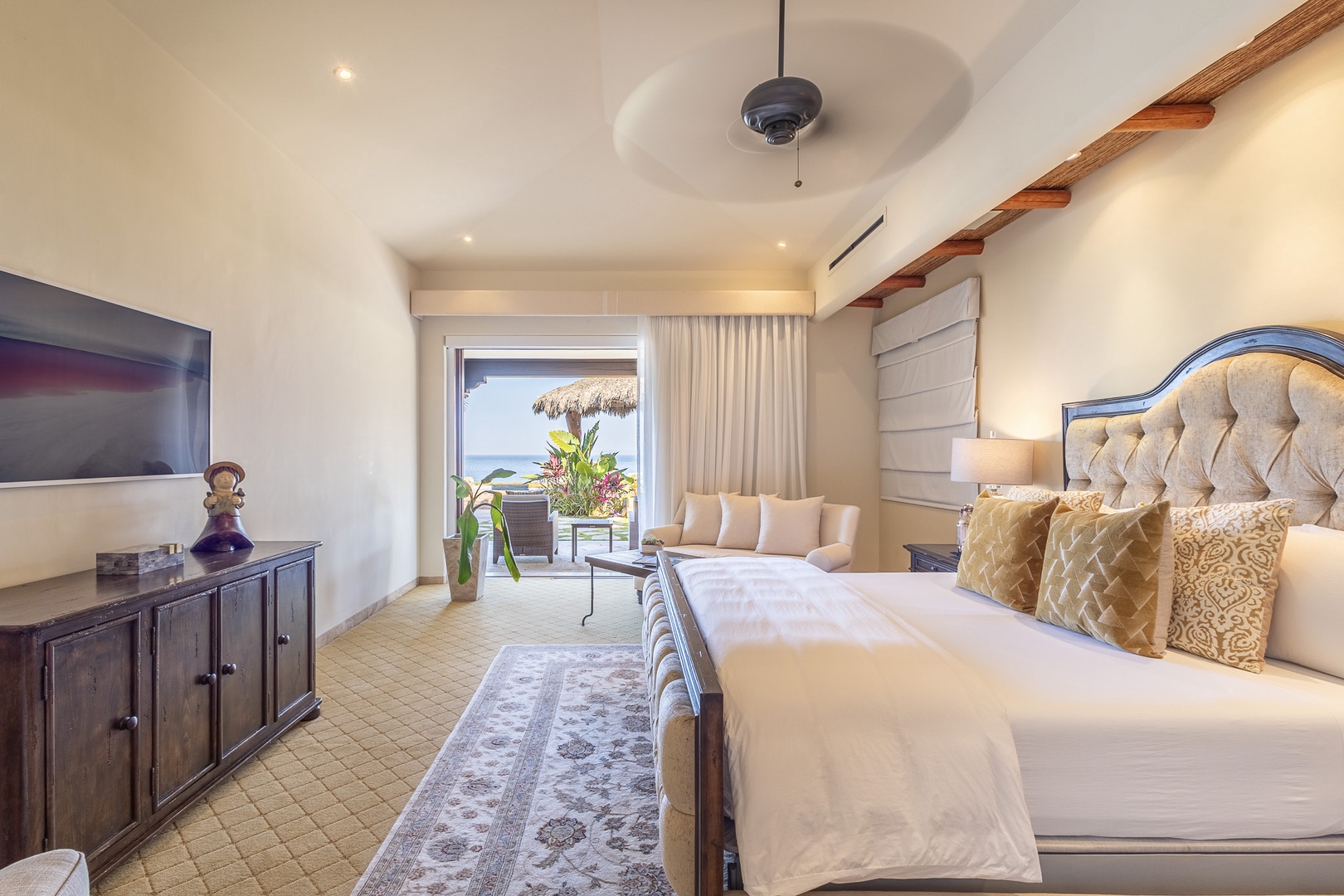 Wake up to breathtaking ocean views from your luxurious suite, where elegant coastal design meets serene comfort. Unwind in plush bedding and step onto your private terrace overlooking the sea.