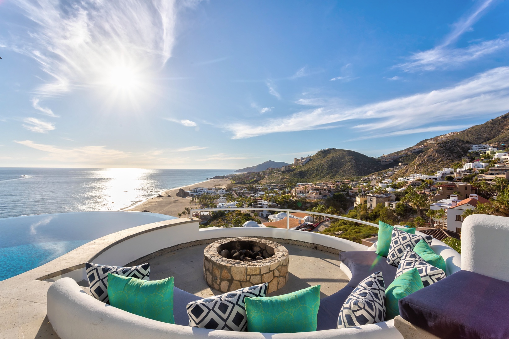 Stunning oceanfront terrace with sweeping sea and mountain views. Imagine morning coffee or evening cocktails here, surrounded by coastal beauty and the gentle sound of waves below.