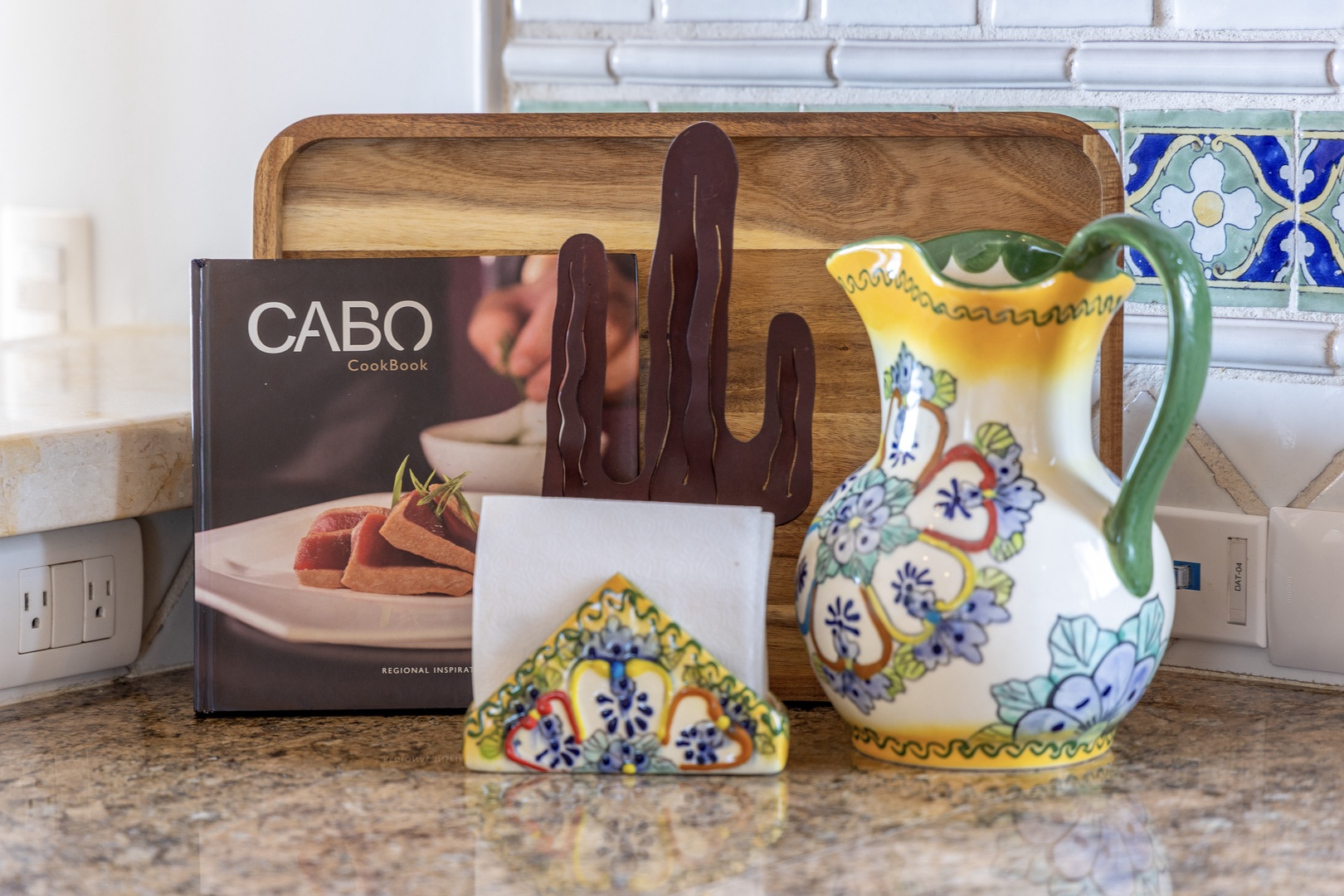 Charming Mexican-inspired décor adds personality to your well-equipped kitchen, complete with local cookbook and handcrafted touches that make cooking feel like home.