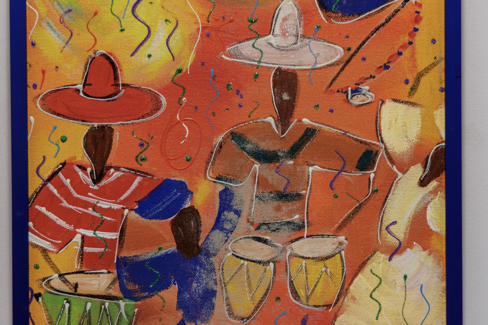 A vibrant artwork depicting traditional musicians celebrates the cultural richness of the area, adding color and character to your stay.