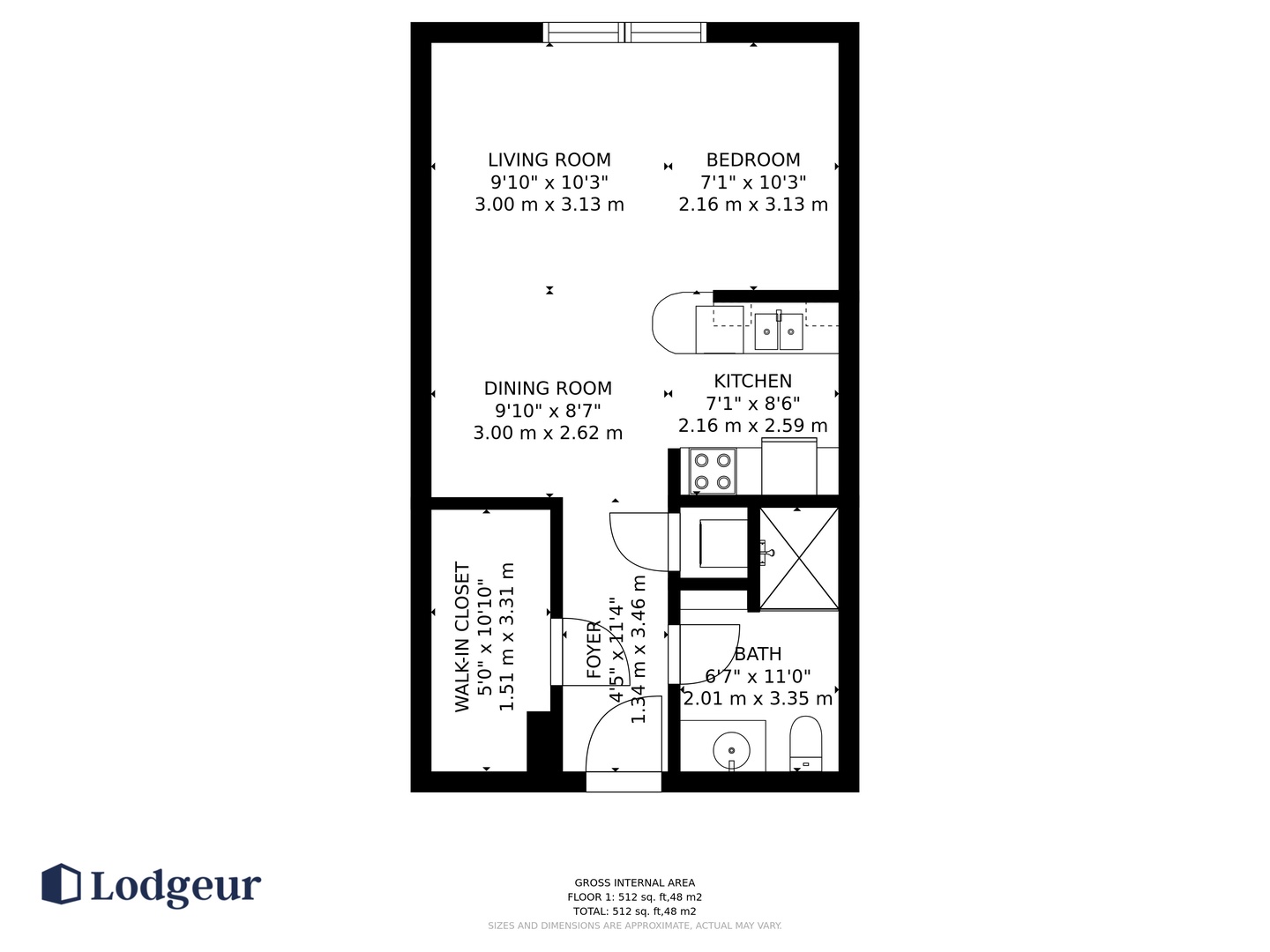 This is the floor plan for a similar apartment (the bedroom is on the left side of this apartment)
