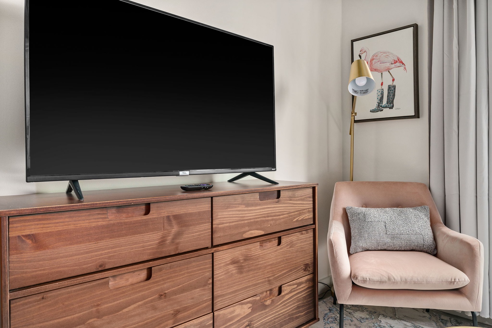 Stream your favorite shows with the smart TV and sound system.