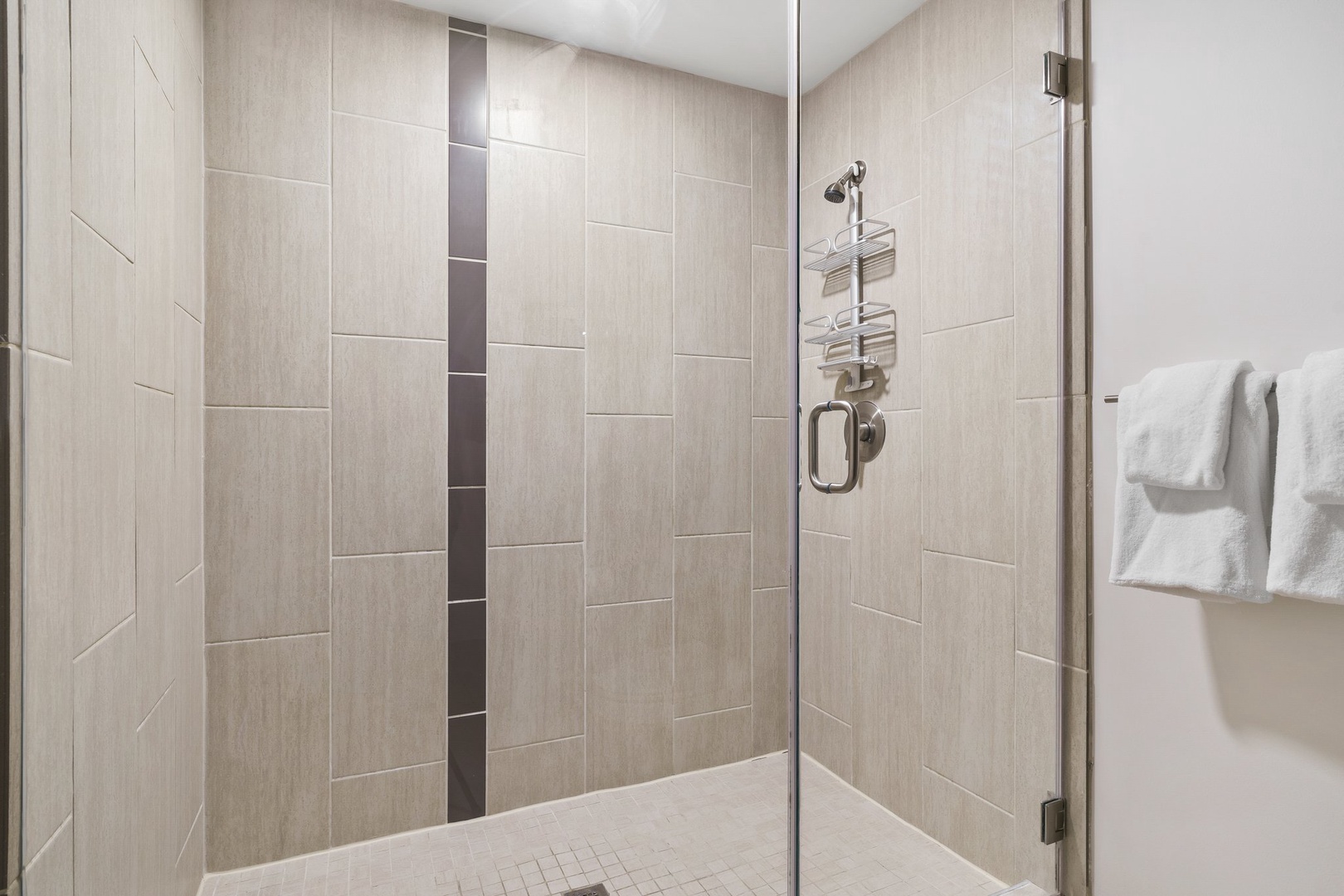 Unwind in the newly designed walk-in shower with sleek fixtures.