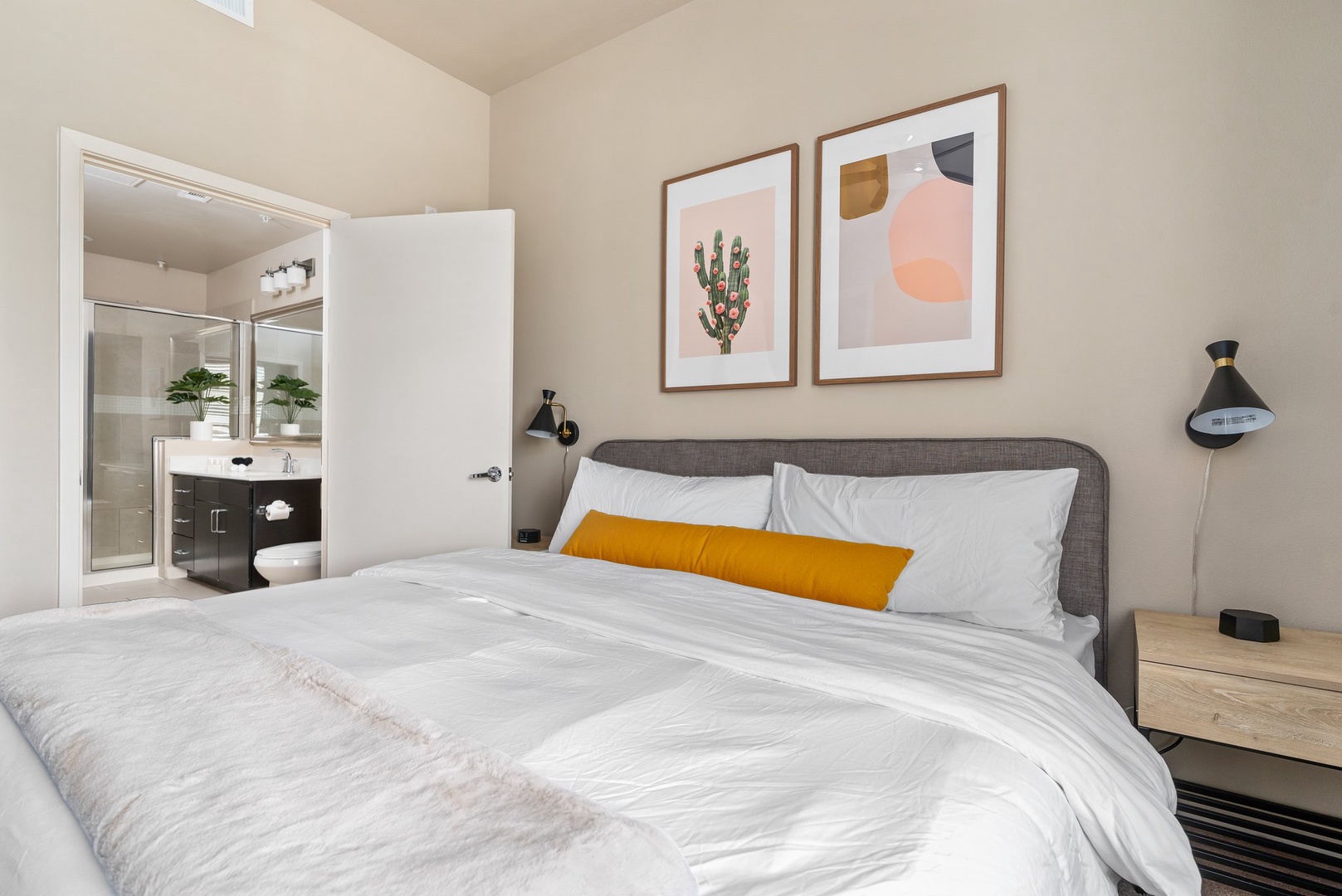 Rejuvenate in comfort on a memory foam bed in this inviting bedroom.