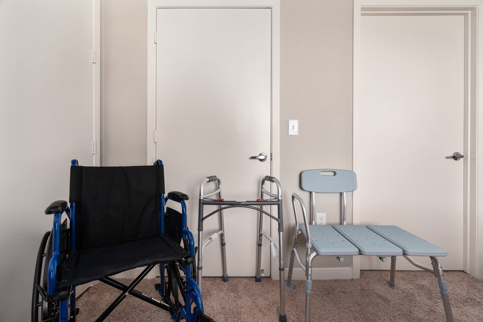 Ensuring accessibility for all: Wheelchair, walker, and shower chair available upon request.