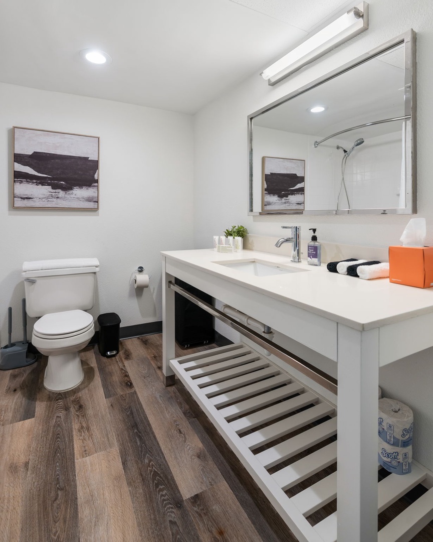 The bathroom is equipped with essentials.